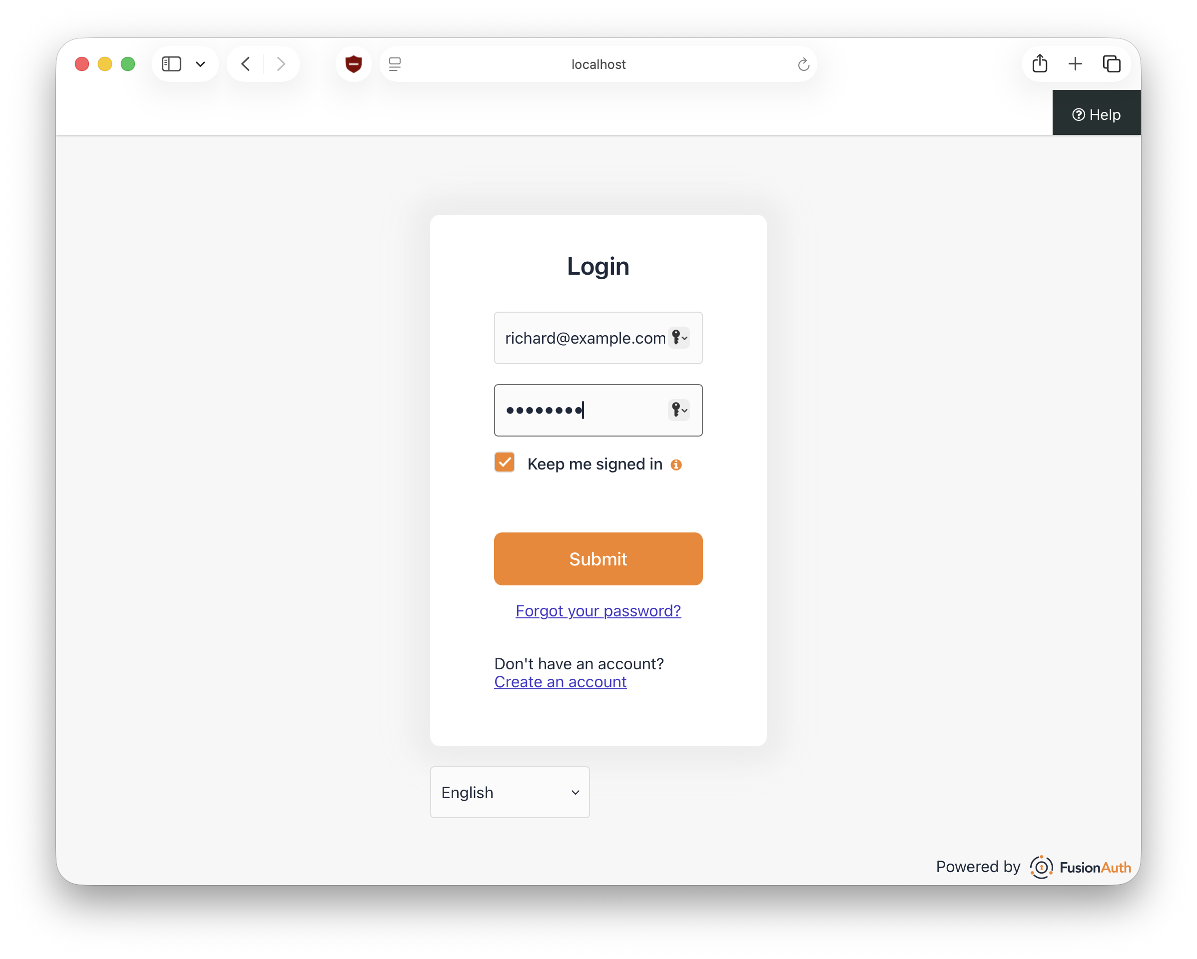 The fusionauth login screen.