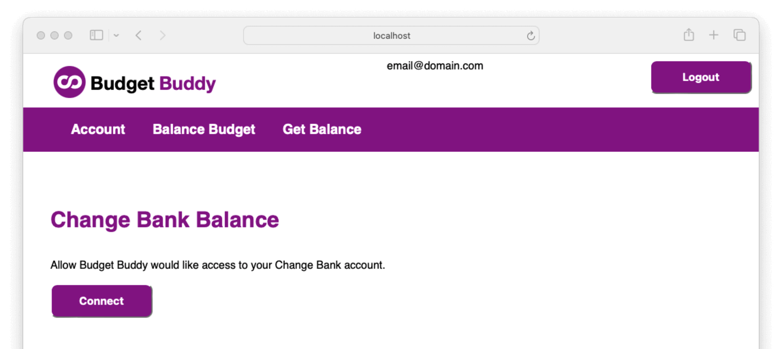 Budget Buddy Connect to Change Bank.