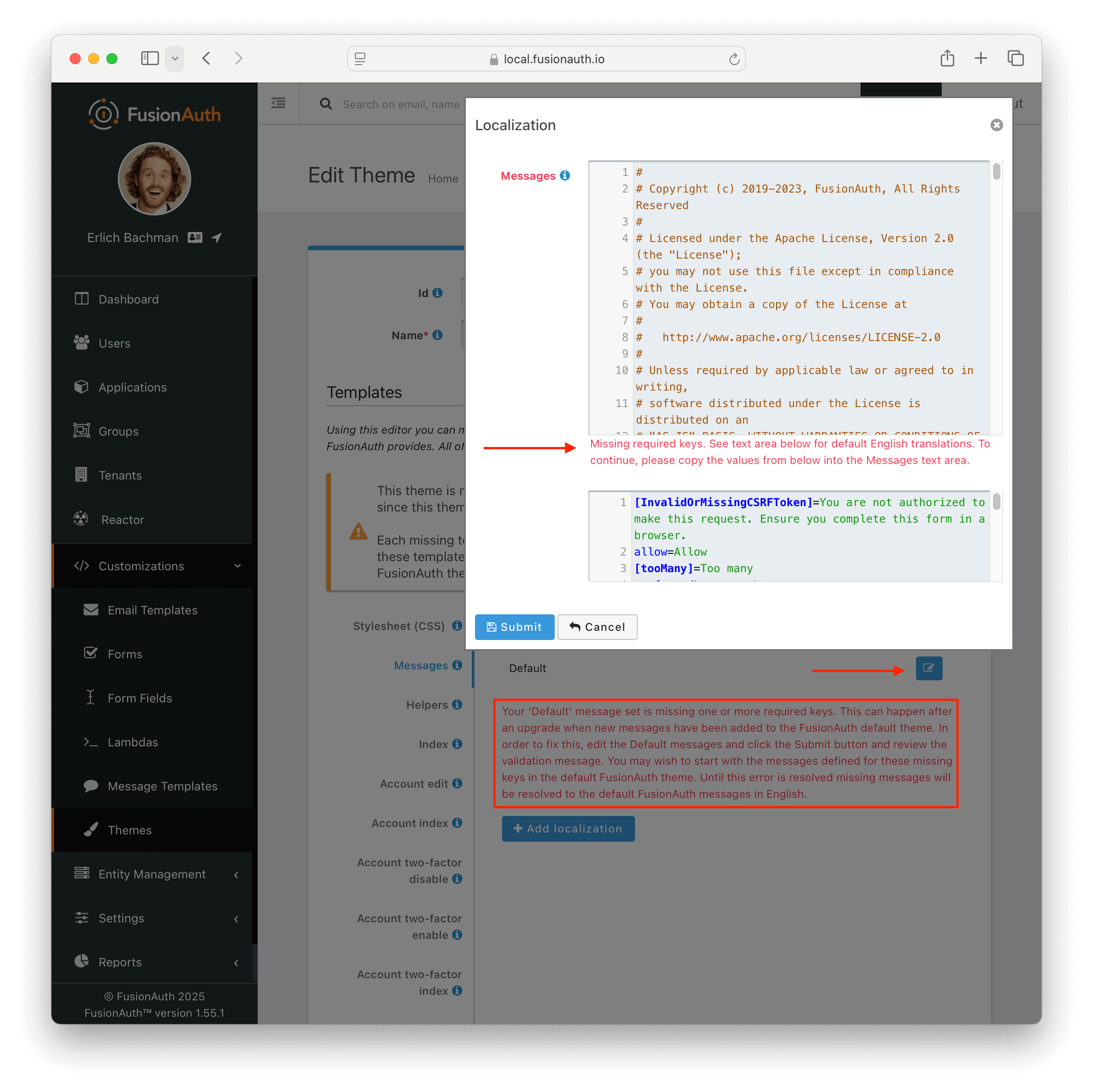 Missing Message Key